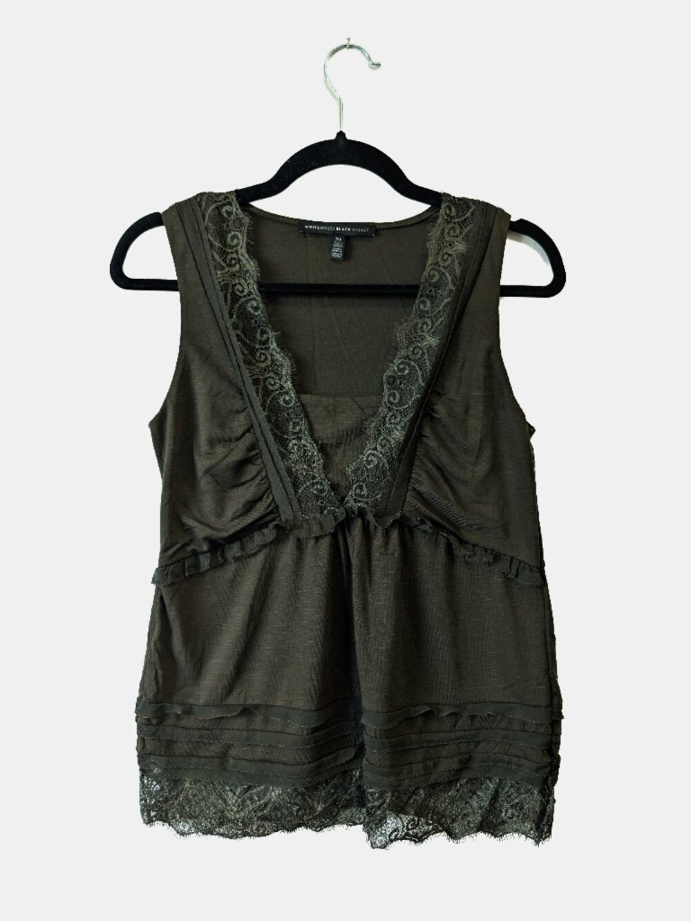 Y2K Style Deep Olive Green Lace Tank Size XS